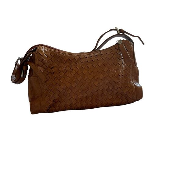 Woven Camel Cognac Color Genuine Leather Handbag‎ NWOT Mini Small Purse Bag - Picture 7 of 16